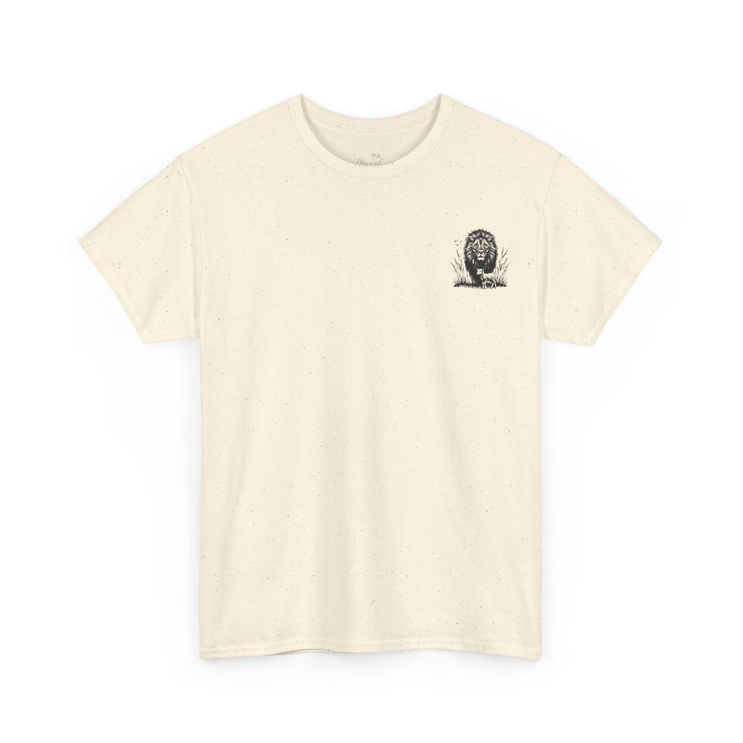 Lion and Lamb Graphic Tee — Protective Lion with Lamb Illustration