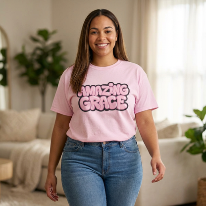 Amazing Grace T-Shirt — Pink Bubble Letter Christian Tee