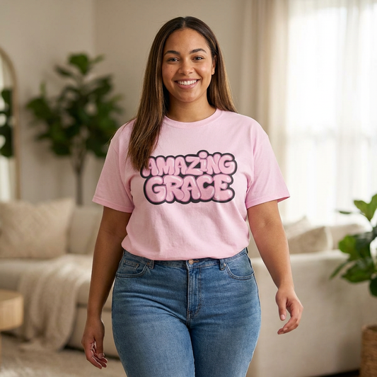 Amazing Grace T-Shirt — Pink Bubble Letter Christian Tee