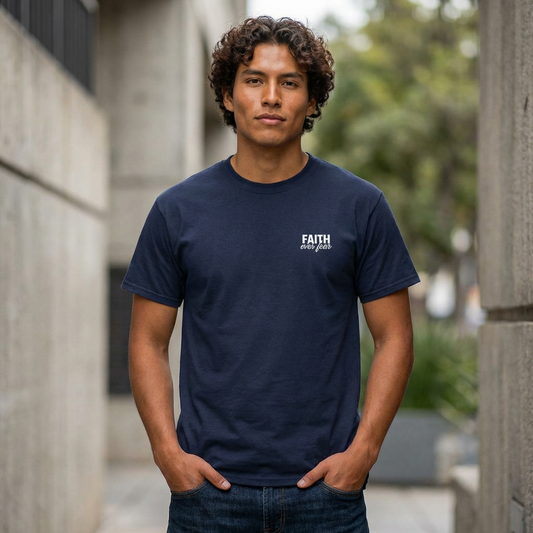 Faith Over Fear T-Shirt — BLUE Christian Cross Inspirational Tee