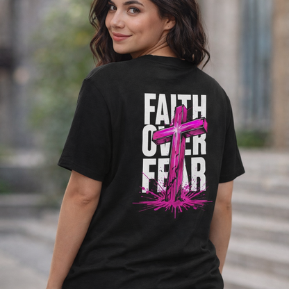 Faith Over Fear T‑Shirt — PINK Christian Cross Graphic Tee