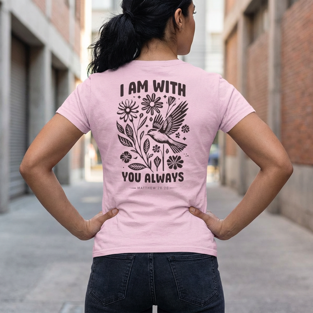 T-Shirt — "I Am With You Always" Hummingbird Floral Comfort Tee