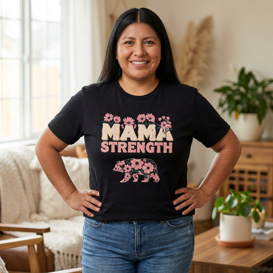 Mama Strength T-Shirt — Floral Mama Bear Tee for Mothers, Mother’s Day Gift