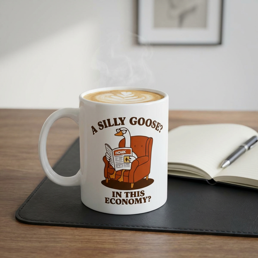 Funny Coffee Mug – “A silly goose? In this economy?” Retro Cartoon Design