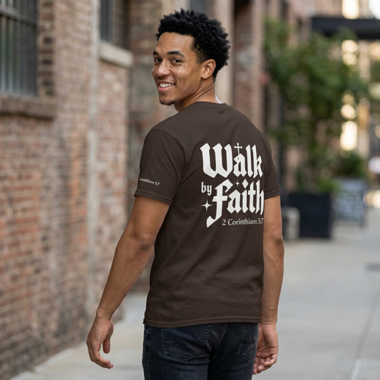 Walk by Faith T-Shirt — Christian Verse 2 Corinthians 5:7 Tee