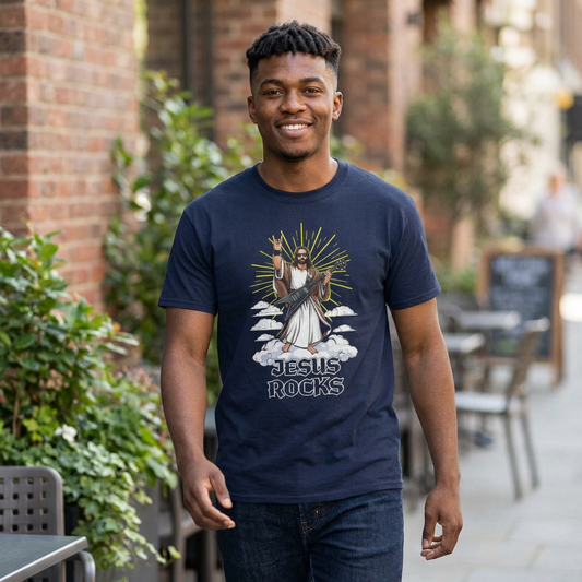 Jesus Rocks T‑Shirt — Rock & Faith Graphic Tee
