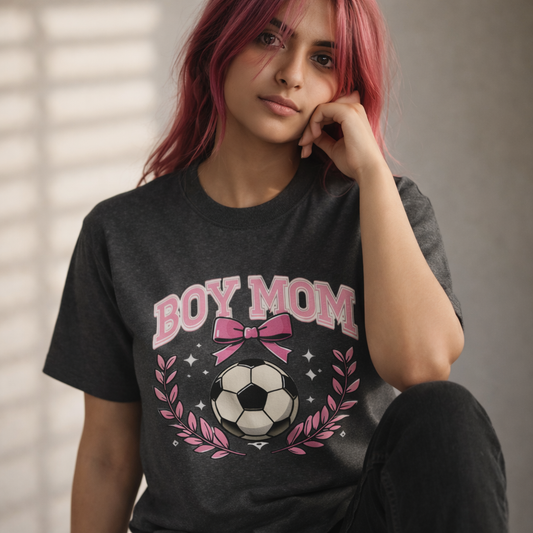 Boy Mom T-Shirt — Pink Laurel Bow