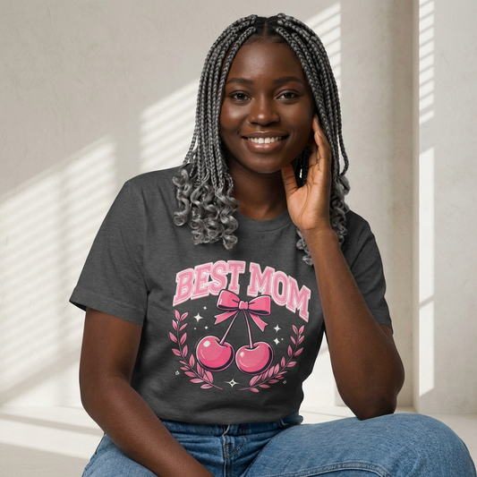 Best Mom Cherry Tee — Cute Pink Mother's Day T-Shirt