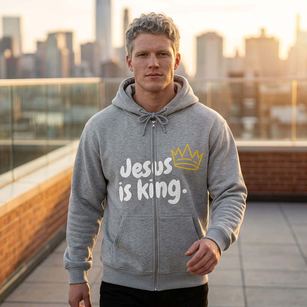 (UNISEX) Jesus Is King Zip Hoodie — Faith-Based Full‑Zip Sweatshirt