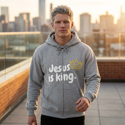 (UNISEX) Jesus Is King Zip Hoodie — Faith-Based Full‑Zip Sweatshirt