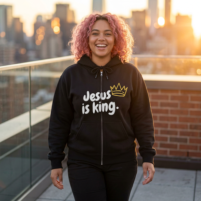(UNISEX) Jesus Is King Zip Hoodie — Faith-Based Full‑Zip Sweatshirt