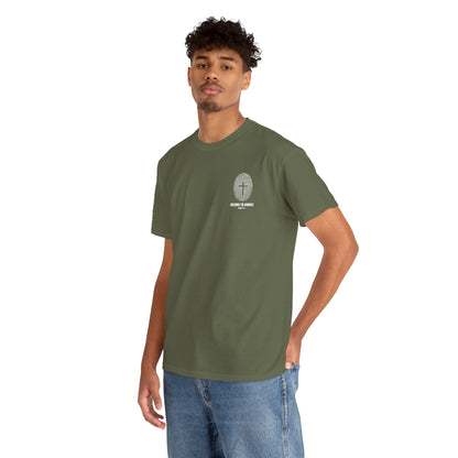 Belong to Christ T-Shirt — Christian Cross Fingerprint Tee (Isaiah 43:1)