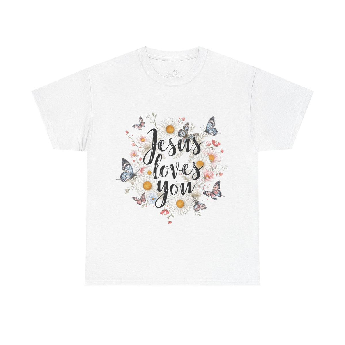 Christian T-Shirt — “Jesus Loves You” Floral Butterfly Tee