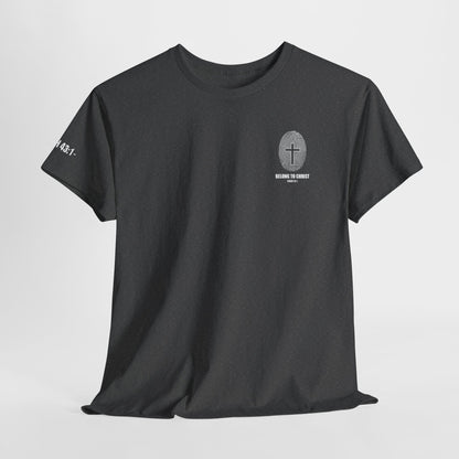 Belong to Christ T-Shirt — Christian Cross Fingerprint Tee (Isaiah 43:1)