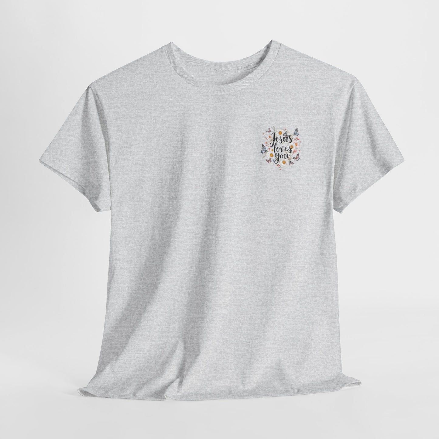 Christian T-Shirt — “Jesus Loves You” Floral Butterfly Tee