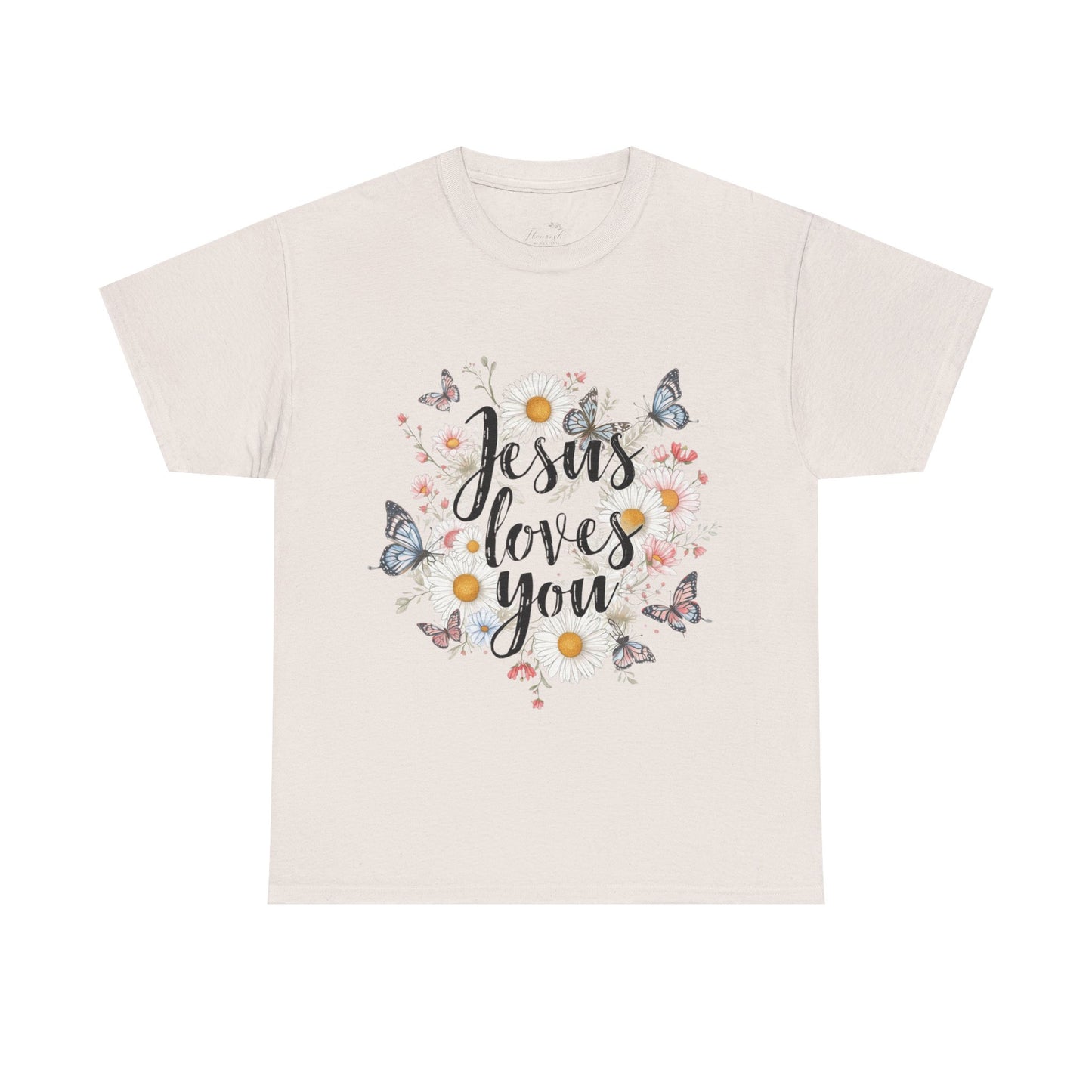 Christian T-Shirt — “Jesus Loves You” Floral Butterfly Tee