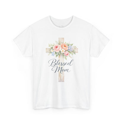 Blessed Mom Floral Cross T-Shirt