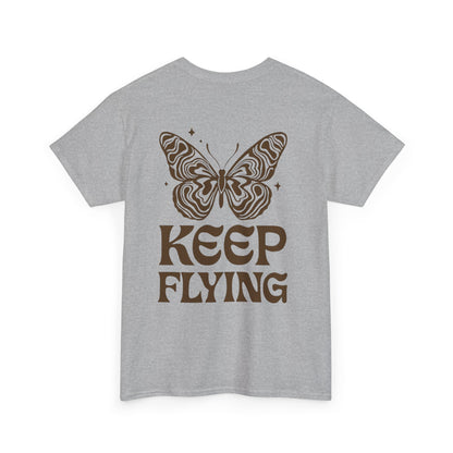 Keep Flying Butterfly Tee — Retro Motivational Graphic Shirt