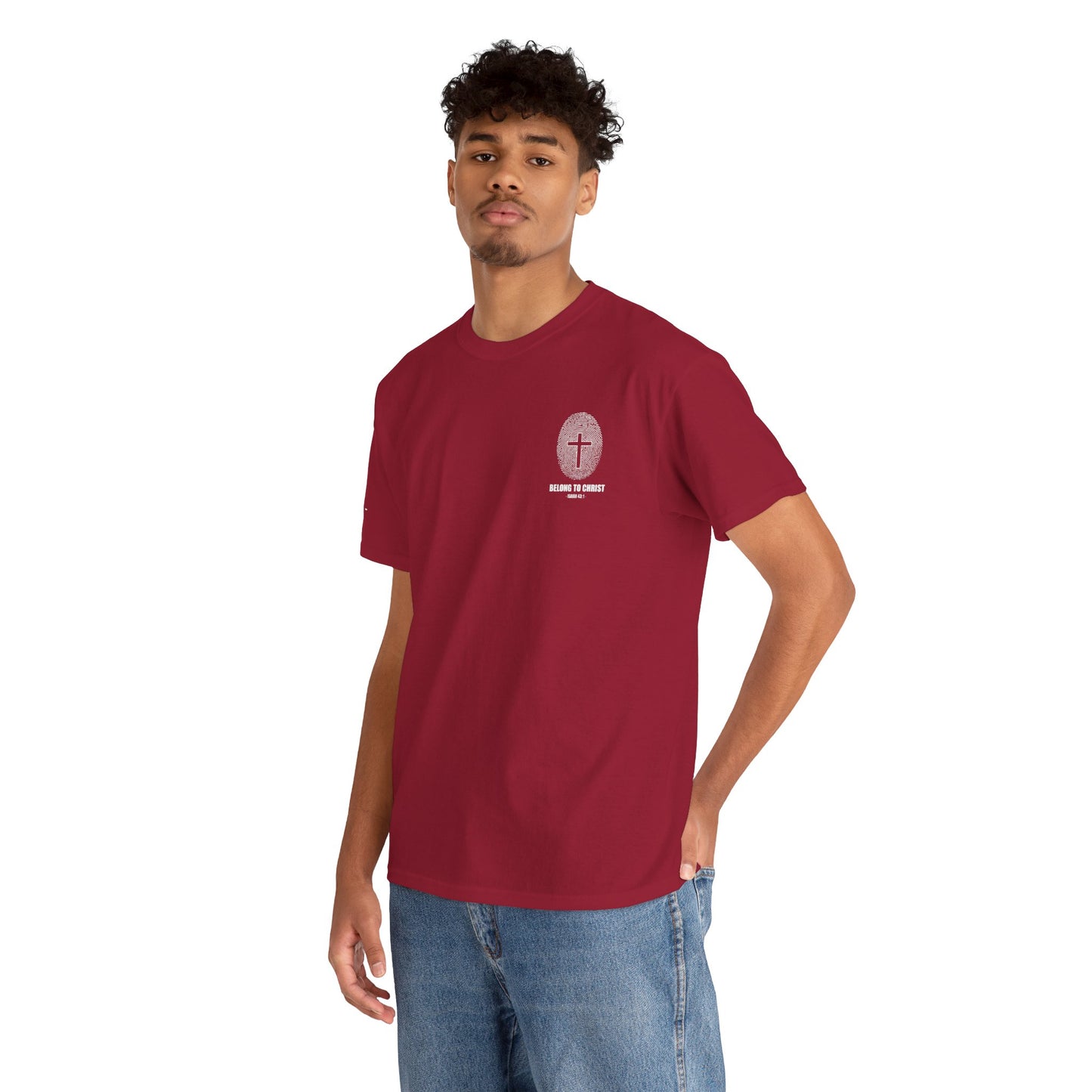 Belong to Christ T-Shirt — Christian Cross Fingerprint Tee (Isaiah 43:1)