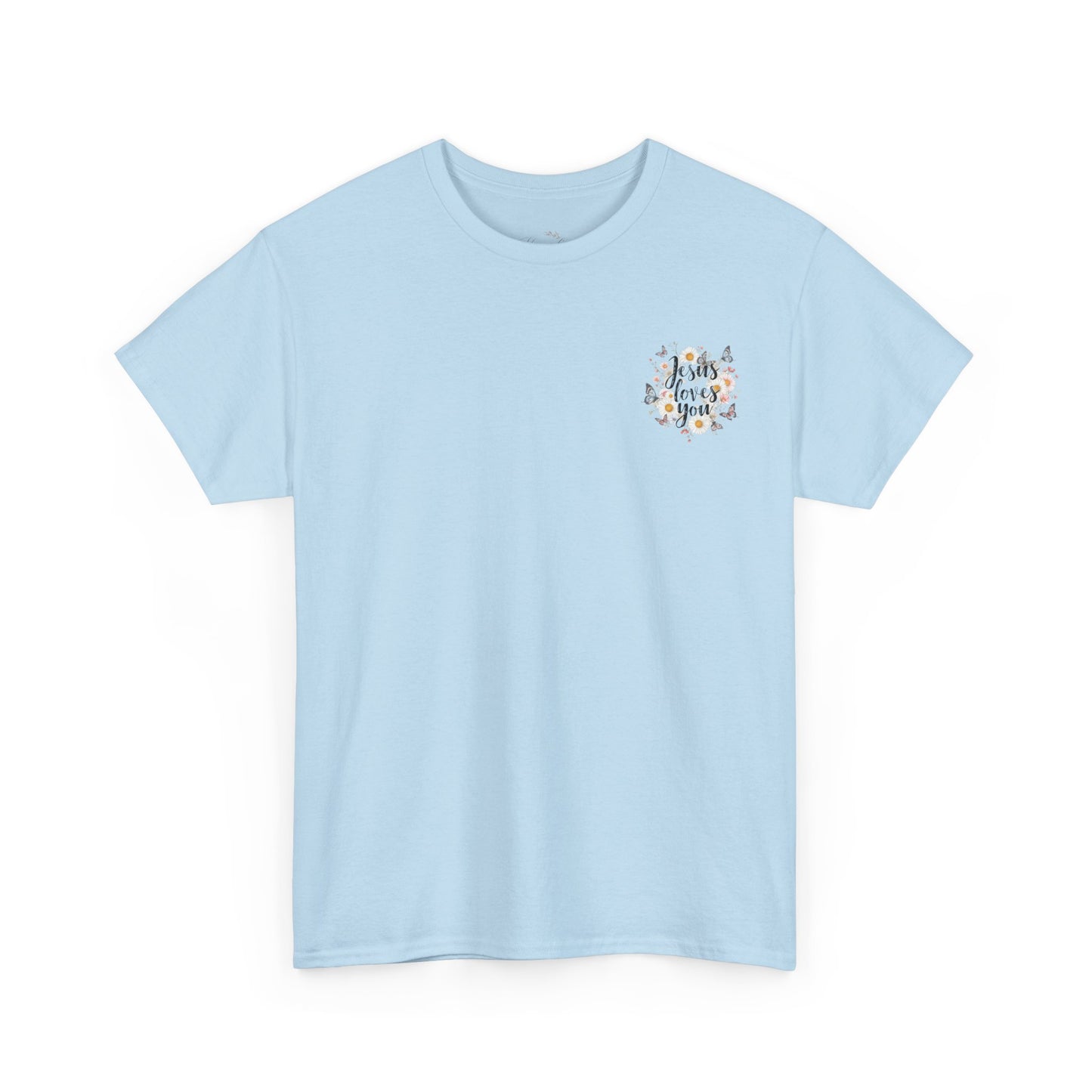 Christian T-Shirt — “Jesus Loves You” Floral Butterfly Tee