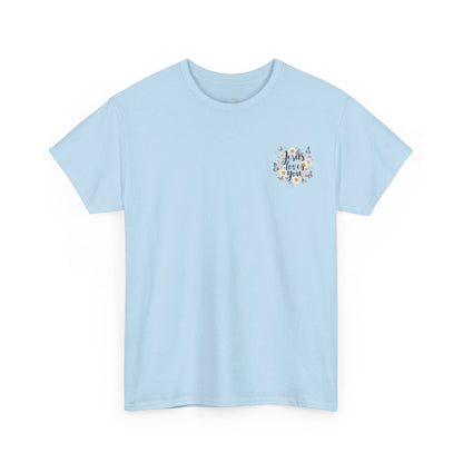 Christian T-Shirt — “Jesus Loves You” Floral Butterfly Tee