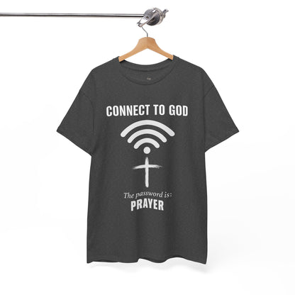 (UNISEX) Connect to God Prayer T-Shirt — Christian Faith Tee with Cross WiFi Design