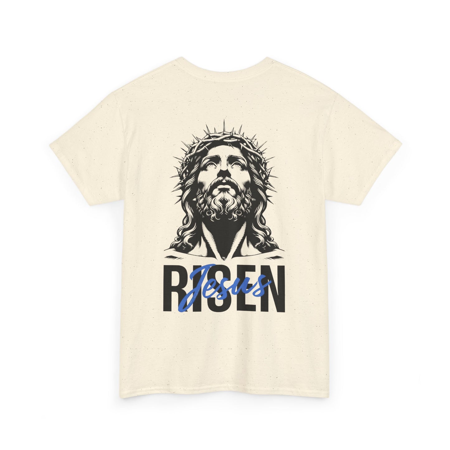 BLUE Risen Jesus Tee — Christian Easter Shirt with Crown of Thorns Design