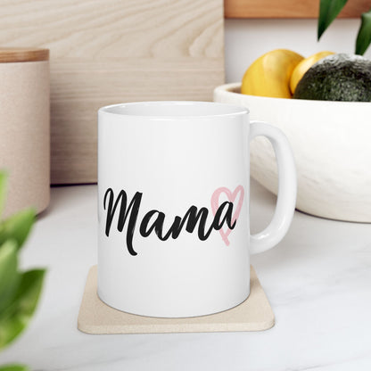 Mama Coffee Mug – Pink Heart Script Ceramic Mug (11oz & 15oz)