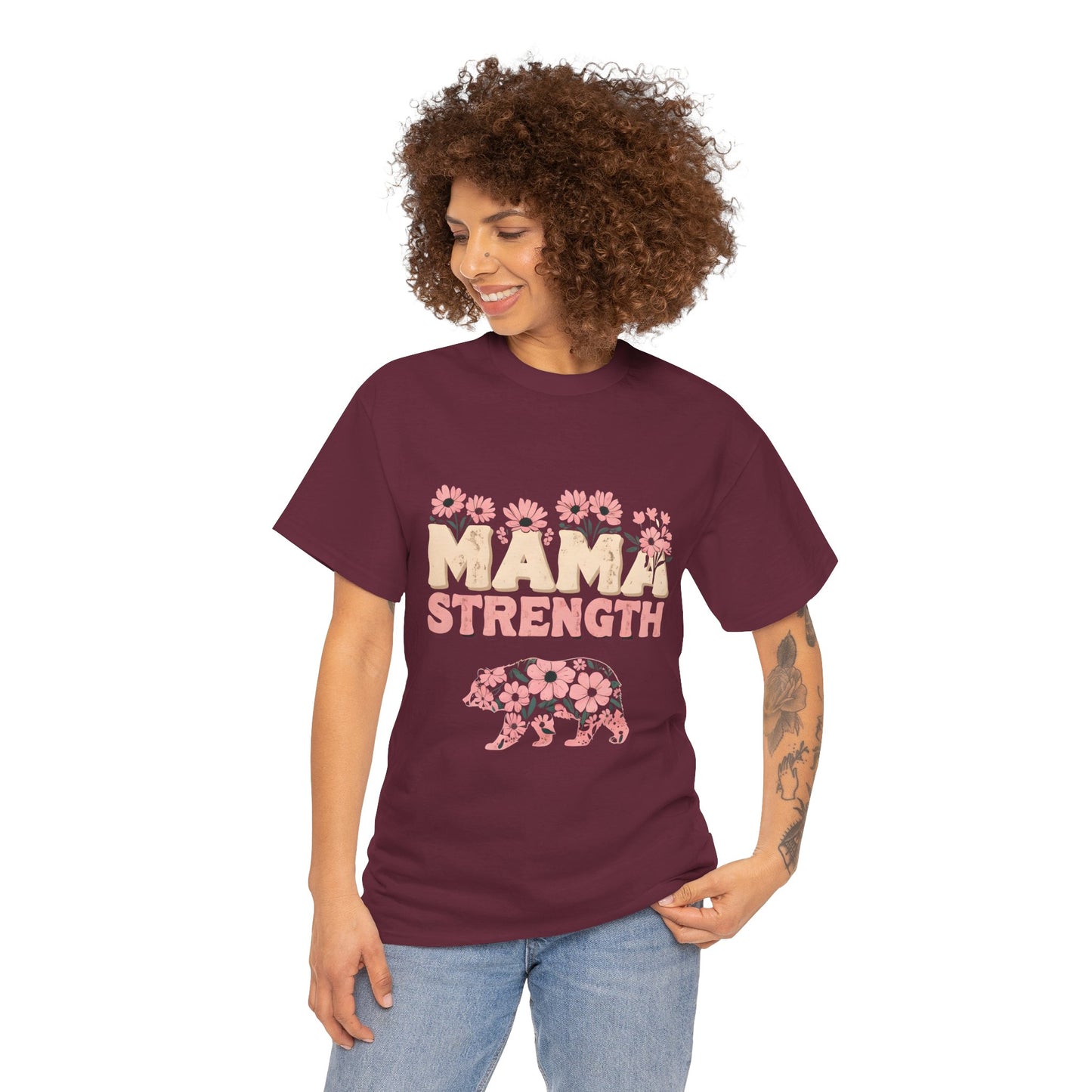 Mama Strength T-Shirt — Floral Mama Bear Tee for Mothers, Mother’s Day Gift