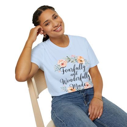 T-Shirt — "Fearfully and Wonderfully Made" Floral Inspirational Tee