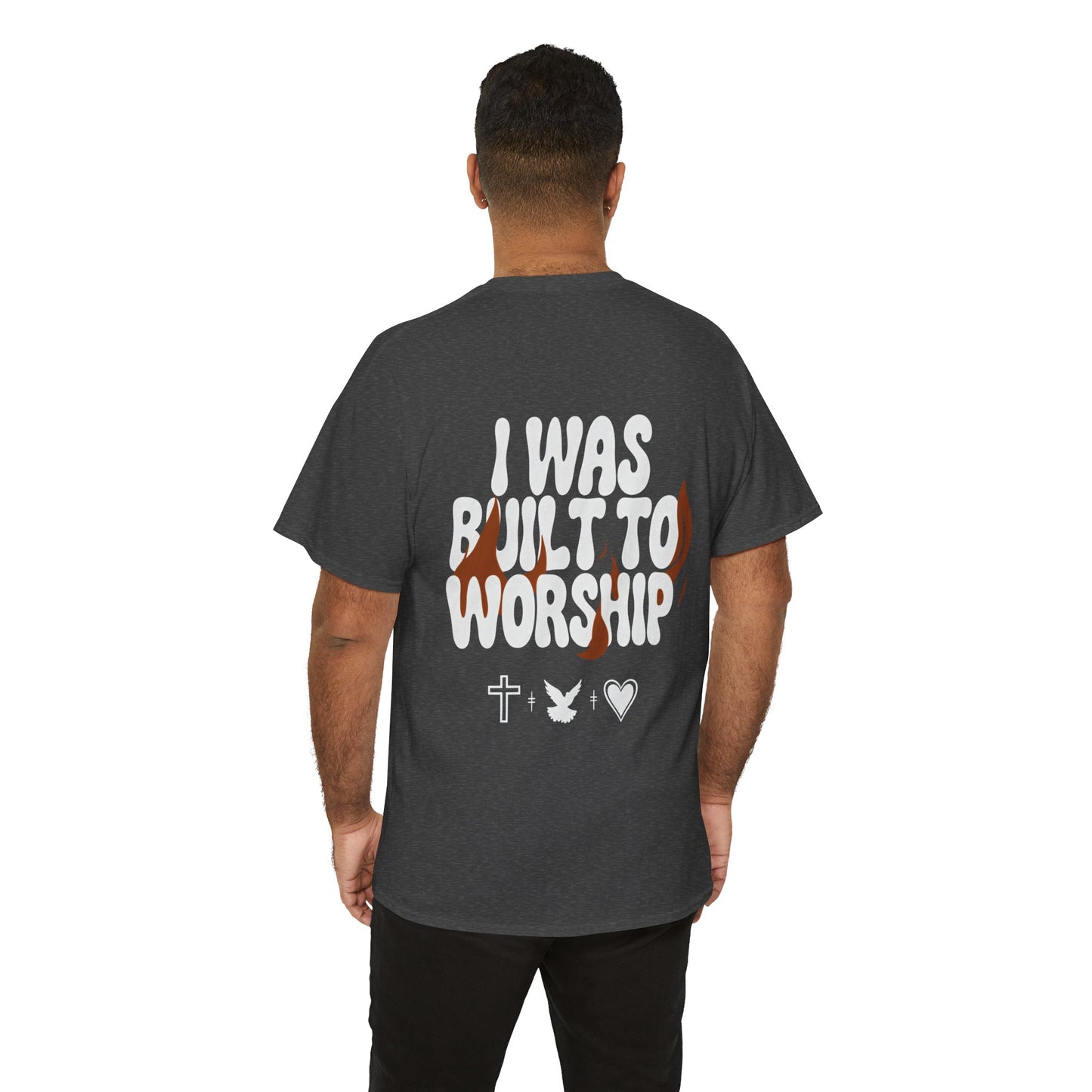 Worship Tee — "I Was Built to Worship" Christian Cross + Dove + Heart T‑Shirt