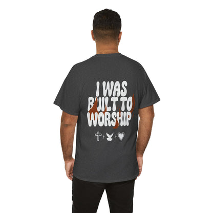Worship Tee — "I Was Built to Worship" Christian Cross + Dove + Heart T‑Shirt