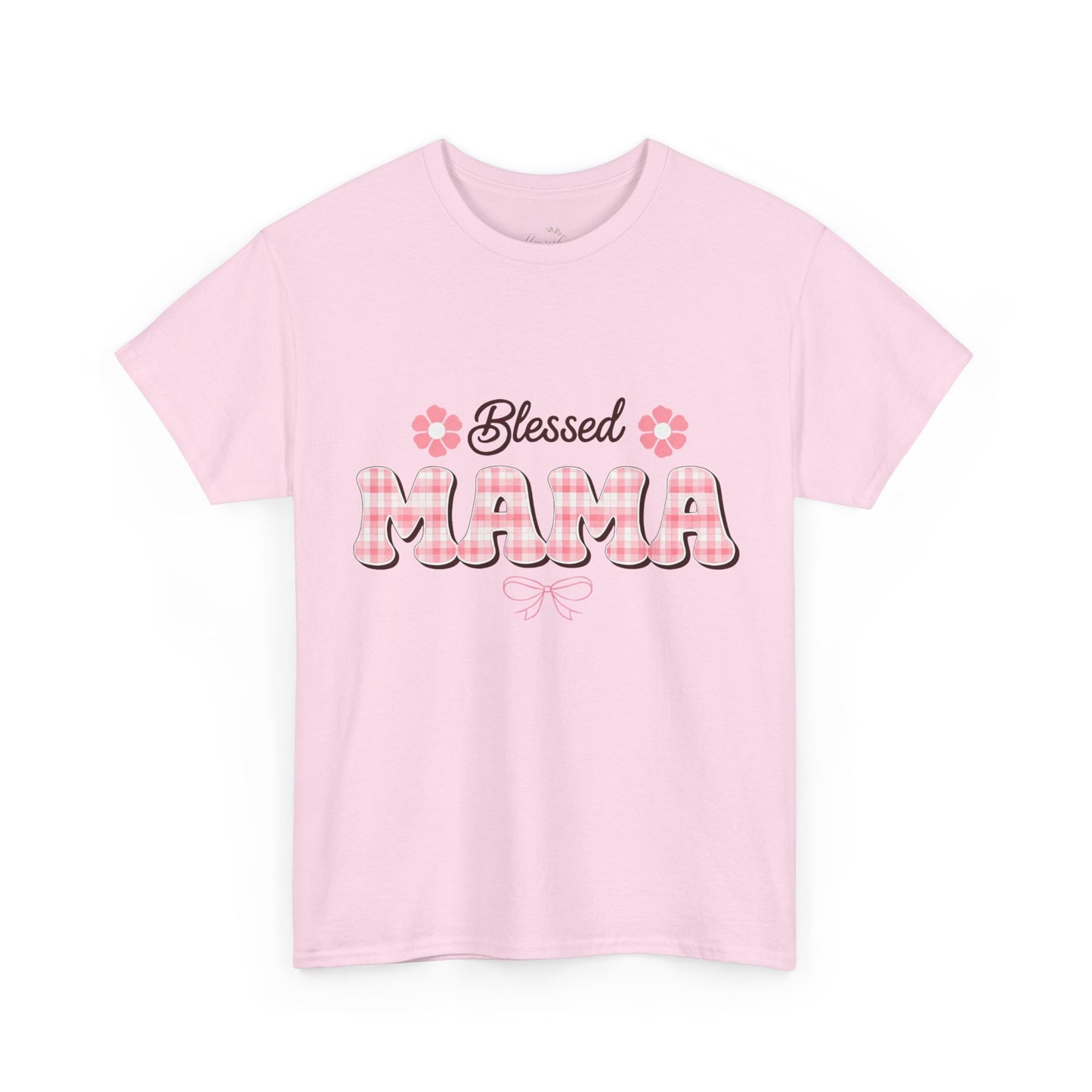 Blessed Mama Tee — Pink Plaid Mom Shirt