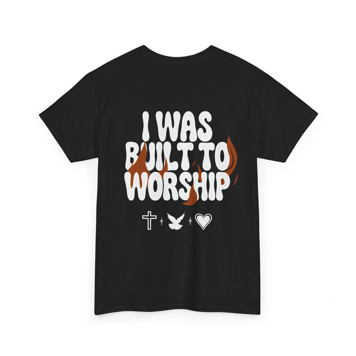 Worship Tee — "I Was Built to Worship" Christian Cross + Dove + Heart T‑Shirt