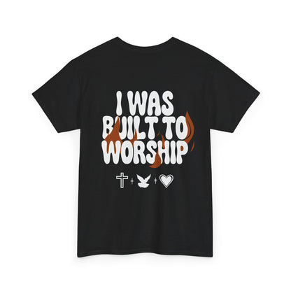 Worship Tee — "I Was Built to Worship" Christian Cross + Dove + Heart T‑Shirt