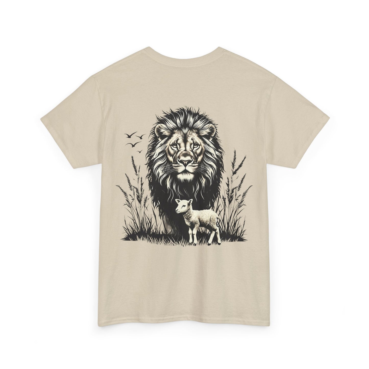 Lion and Lamb Graphic Tee — Protective Lion with Lamb Illustration