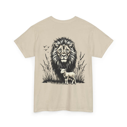 Lion and Lamb Graphic Tee — Protective Lion with Lamb Illustration