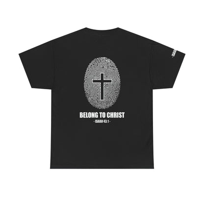 Belong to Christ T-Shirt — Christian Cross Fingerprint Tee (Isaiah 43:1)