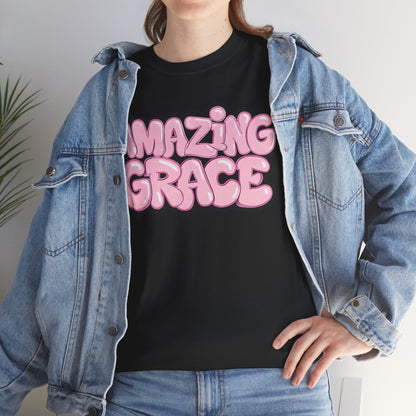 Amazing Grace T-Shirt — Pink Bubble Letter Christian Tee