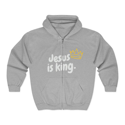 (UNISEX) Jesus Is King Zip Hoodie — Faith-Based Full‑Zip Sweatshirt