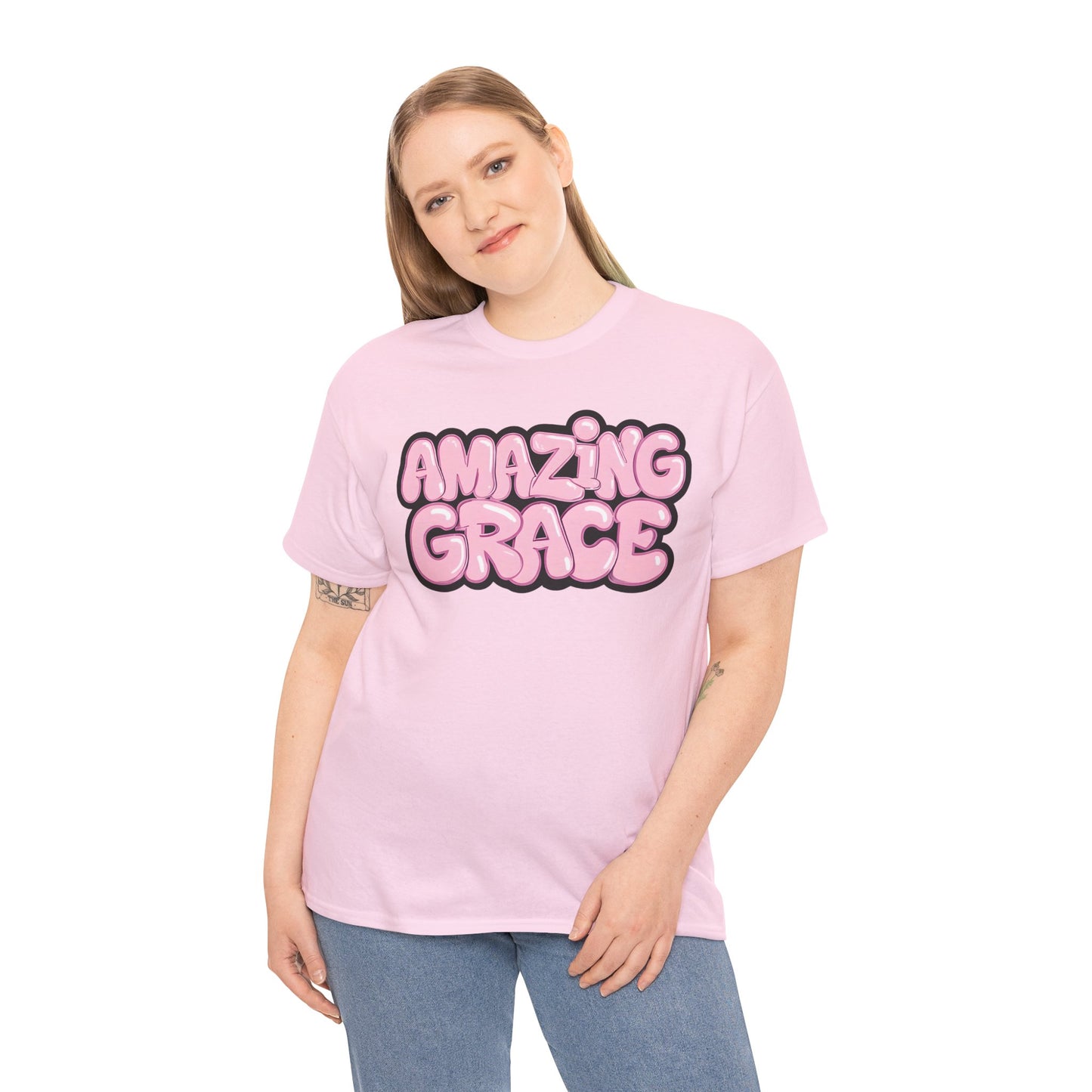 Amazing Grace T-Shirt — Pink Bubble Letter Christian Tee