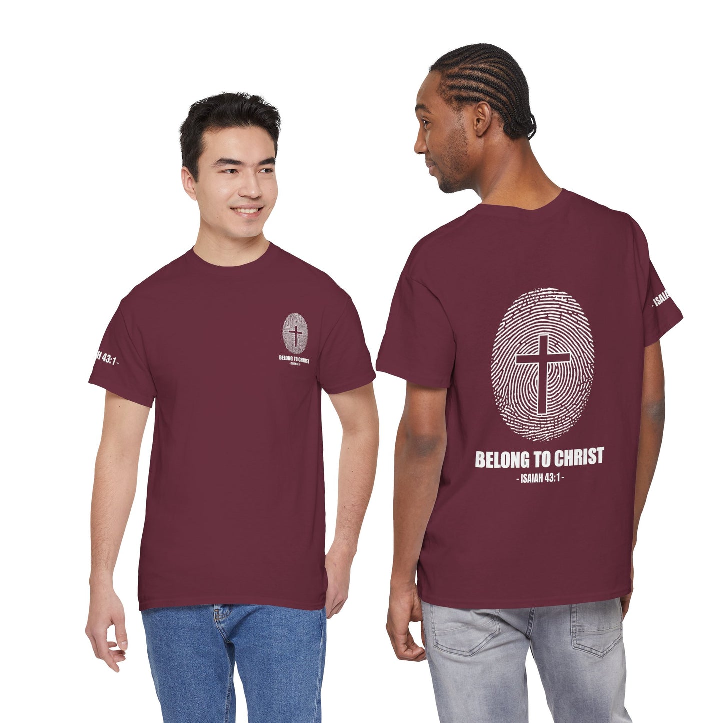 Belong to Christ T-Shirt — Christian Cross Fingerprint Tee (Isaiah 43:1)