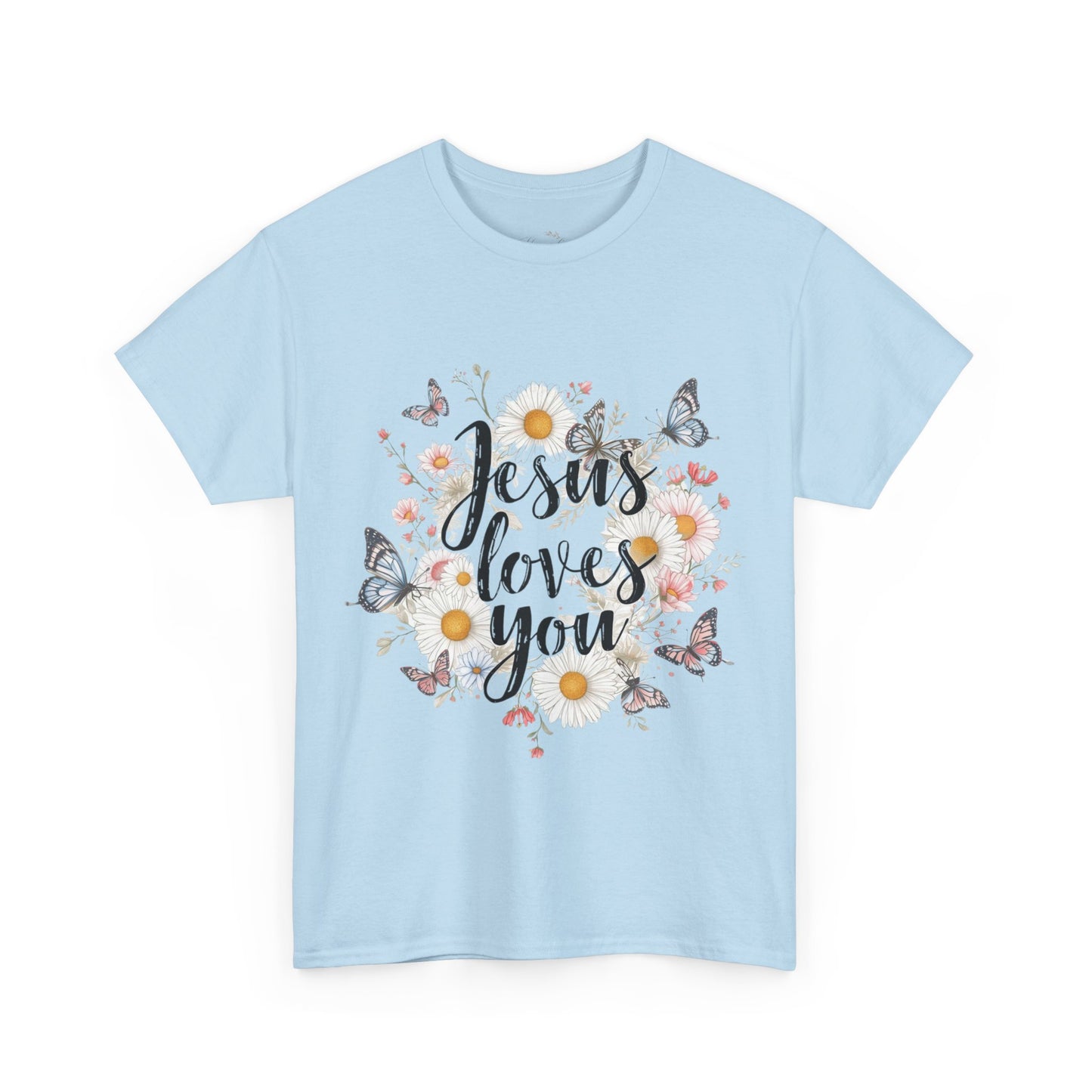 Christian T-Shirt — “Jesus Loves You” Floral Butterfly Tee