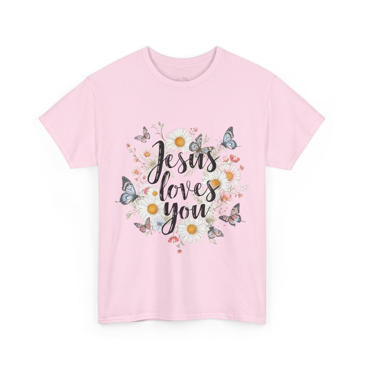 Christian T-Shirt — “Jesus Loves You” Floral Butterfly Tee