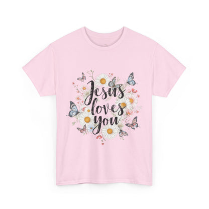 Christian T-Shirt — “Jesus Loves You” Floral Butterfly Tee