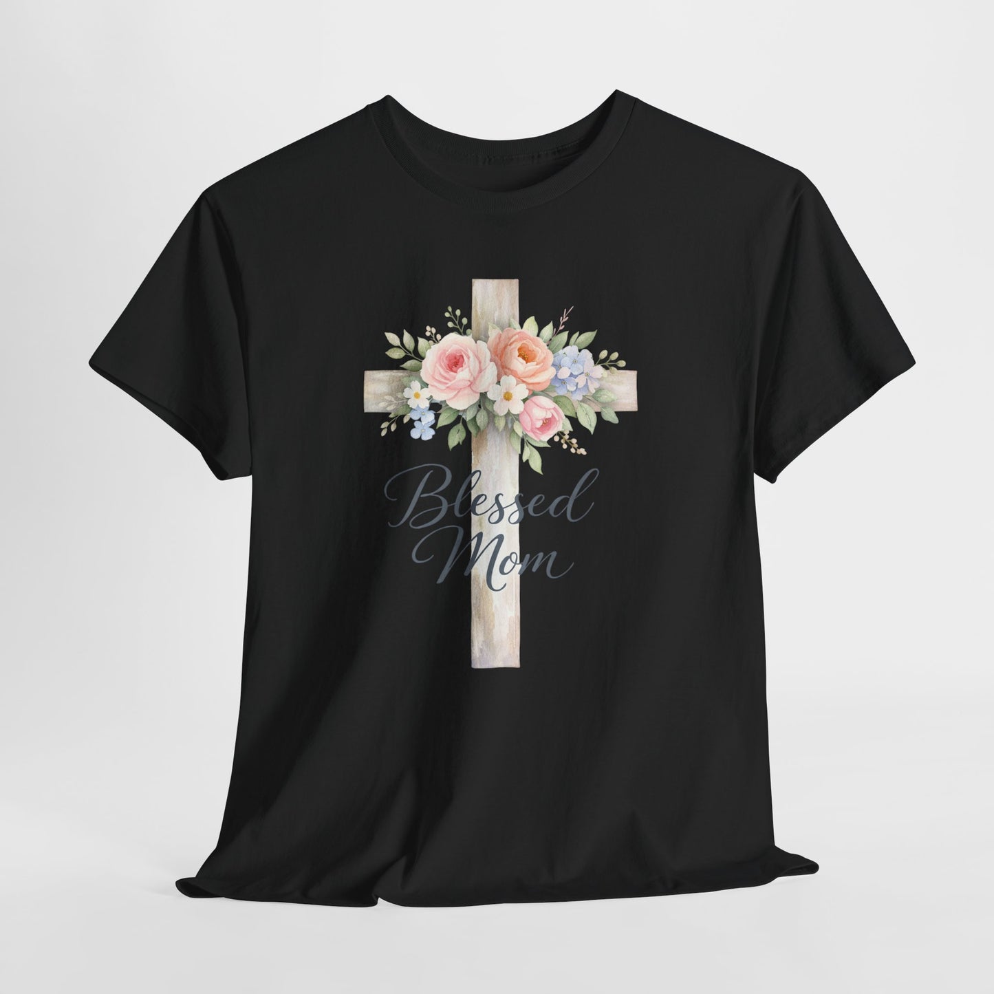 Blessed Mom Floral Cross T-Shirt