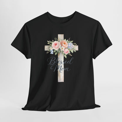 Blessed Mom Floral Cross T-Shirt