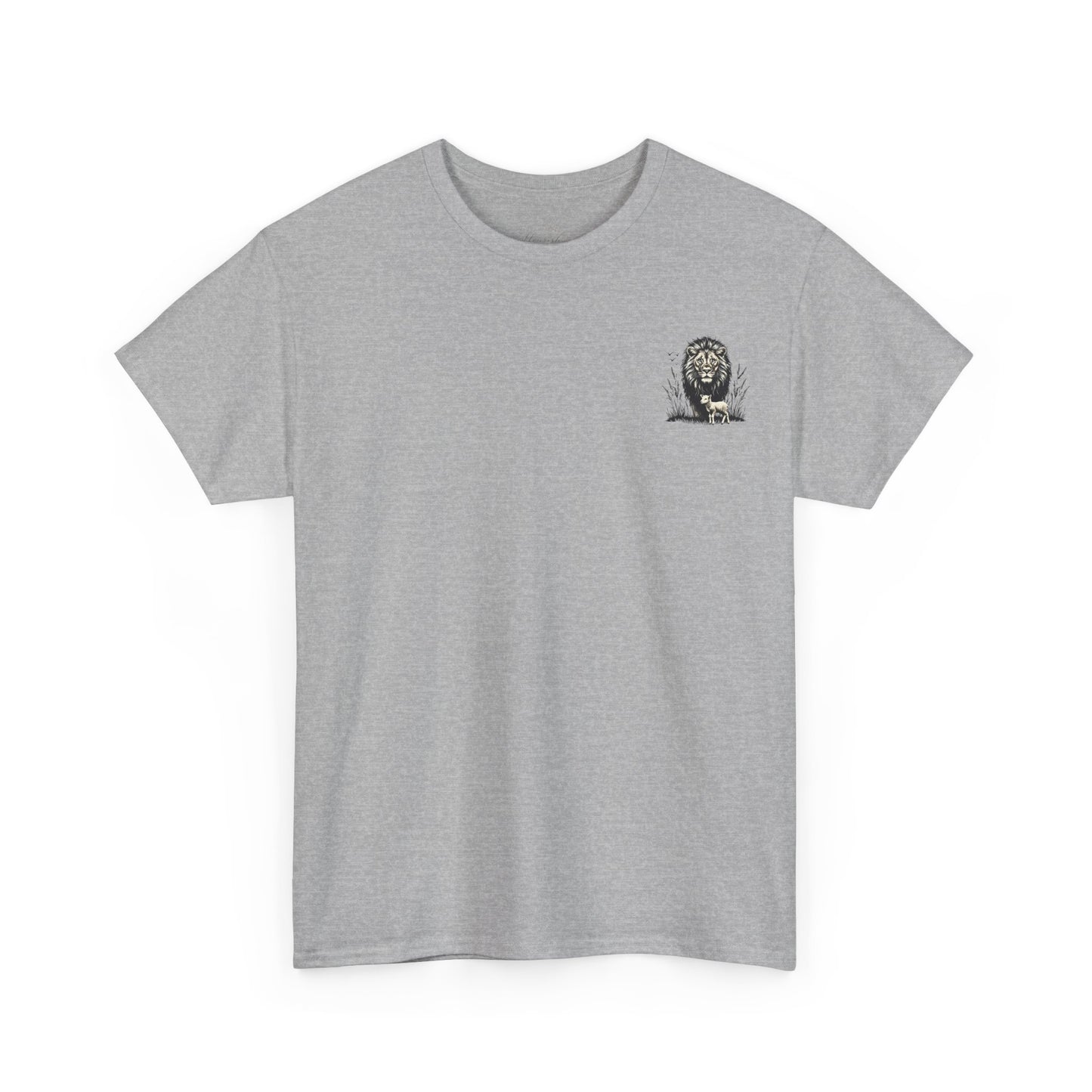 Lion and Lamb Graphic Tee — Protective Lion with Lamb Illustration