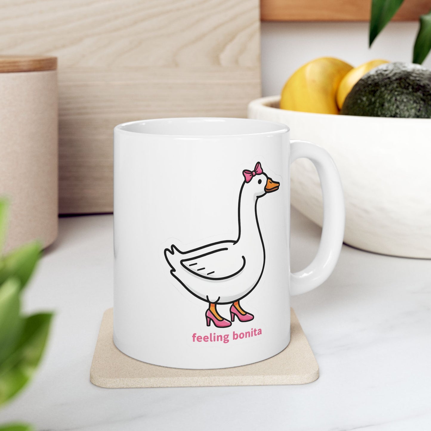 Feeling Bonita Goose Ceramic Mug — Cute Cartoon Goose Coffee Cup (11oz, 15oz)