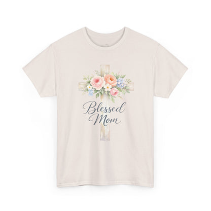 Blessed Mom Floral Cross T-Shirt